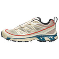 Salomon XT-6 Expanse Cream Sneakers with Red Trim and Teal Sole Accents