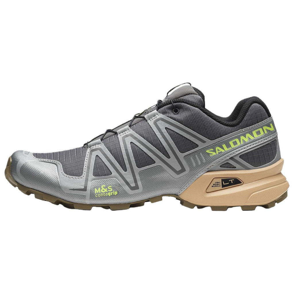 Salomon Speedcross 3 Gray Sneakers with Lime Accents and Beige Heel Sole