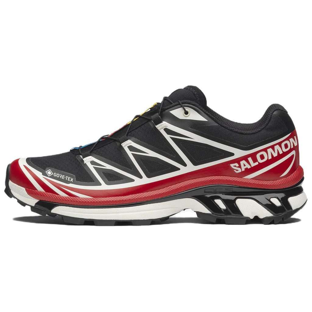 Salomon XT-6 GTX Black / Red Sneakers with White Graphics