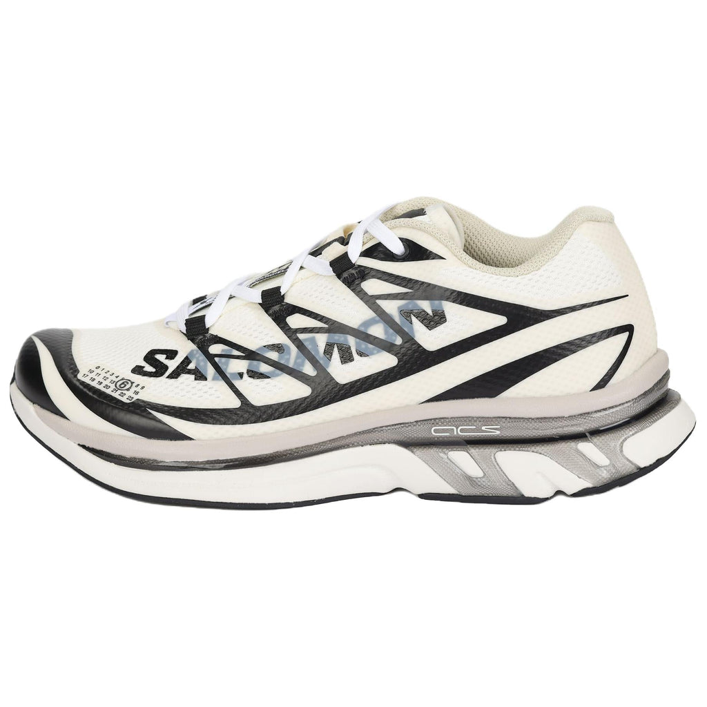 Salomon Cream / Black Lace-Up Sneakers with Silver-Toned Sole Accents