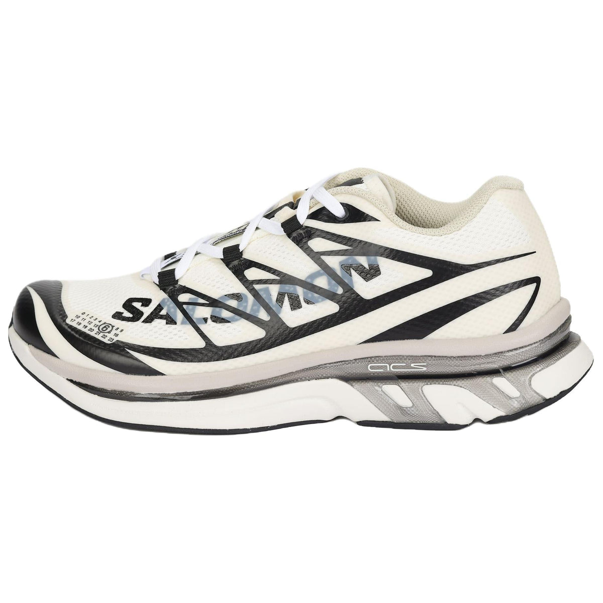 Salomon Cream / Black Lace-Up Sneakers with Silver-Toned Sole Accents