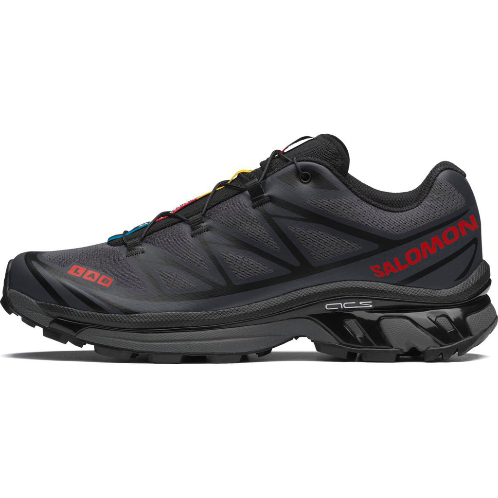 Salomon XT-6 Charcoal / Black Sneakers with Red Accents