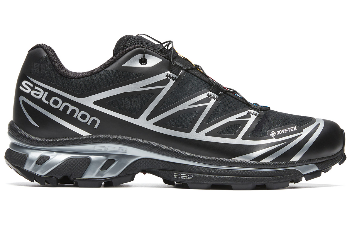 Salomon XT-6 GTX Black Sneakers with Silver-Toned Details