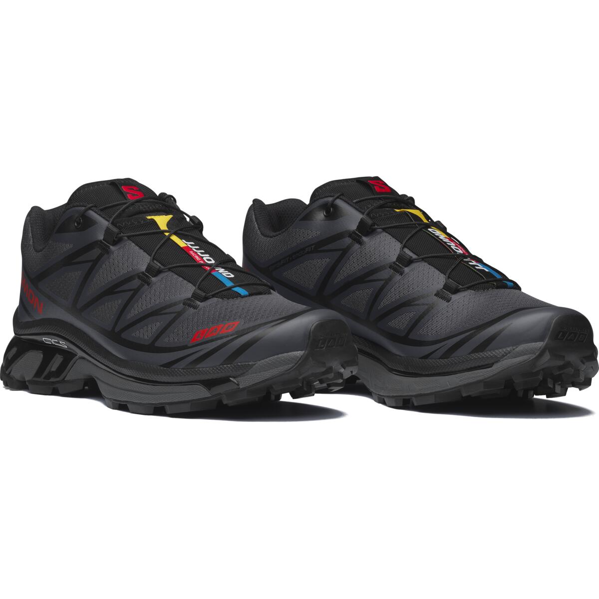 Salomon XT-6 Charcoal / Black Sneakers with Red Accents