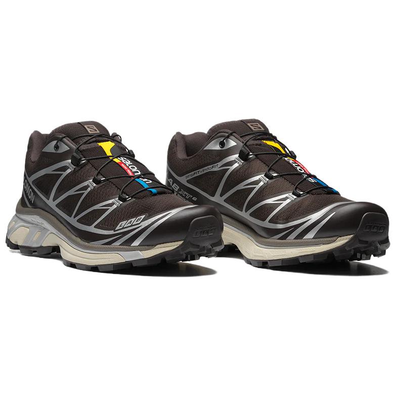 Salomon XT-6 Dark Brown Sneakers with Silver-Gray Details