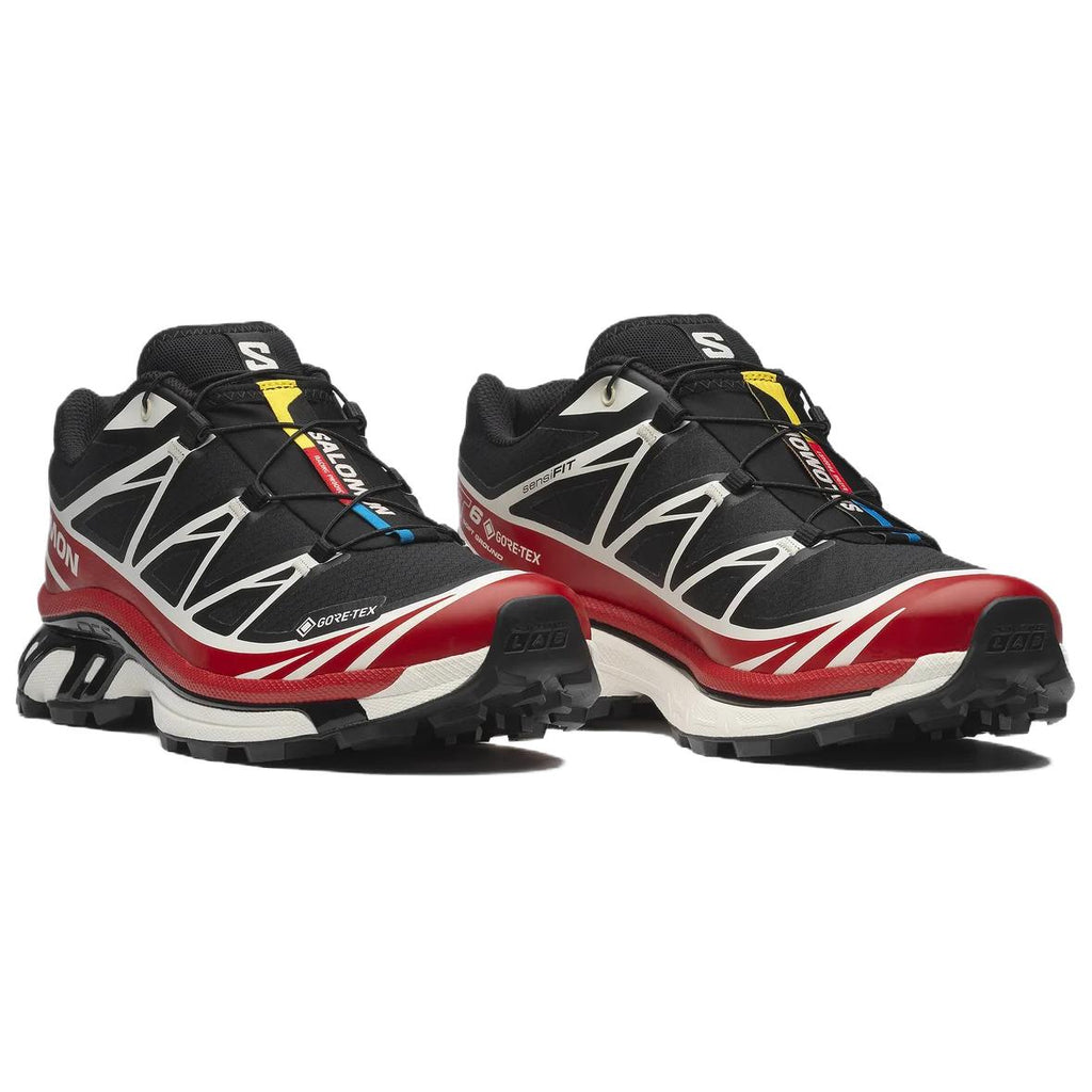 Salomon XT-6 GTX Black / Red Sneakers with White Graphics