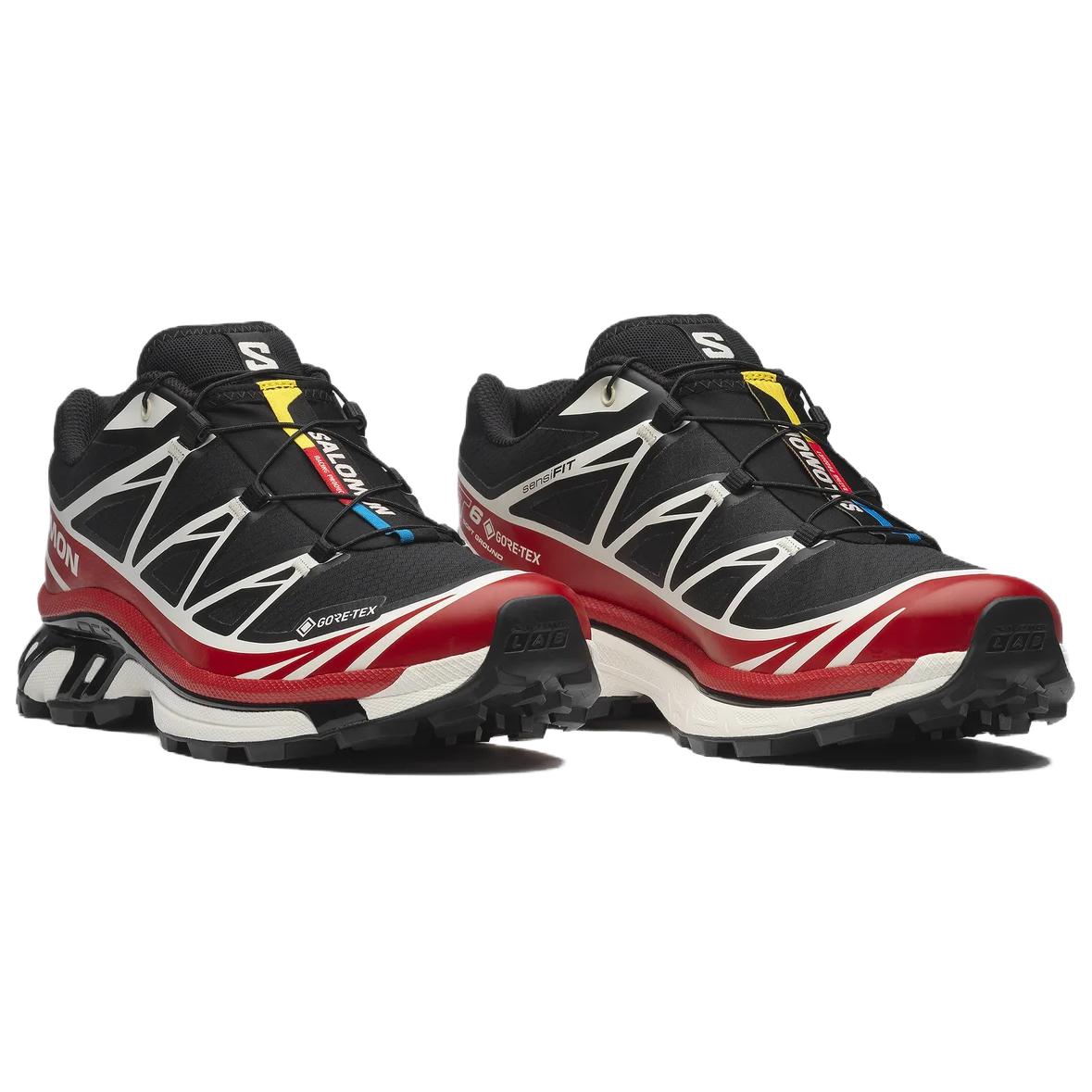 Salomon XT-6 GTX Black / Red Sneakers with White Graphics