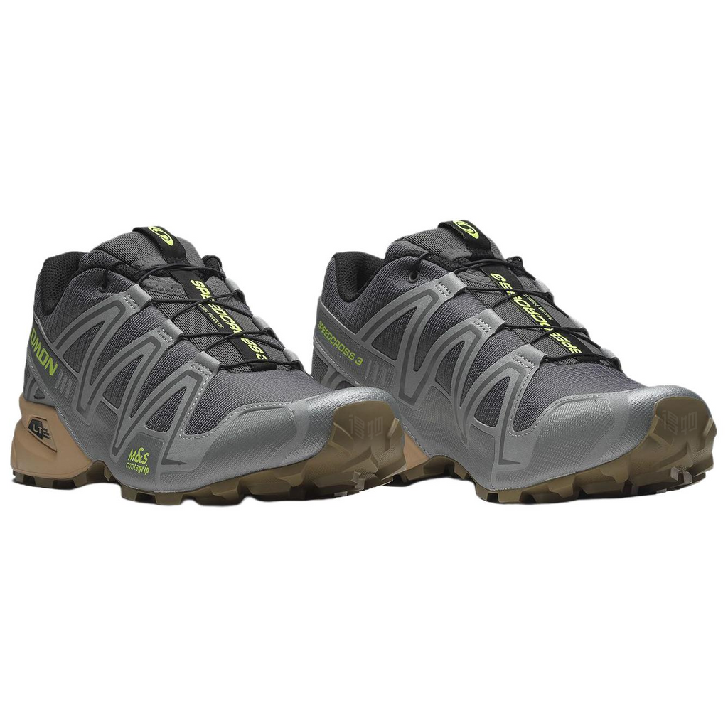 Salomon Speedcross 3 Gray Sneakers with Lime Accents and Beige Heel Sole