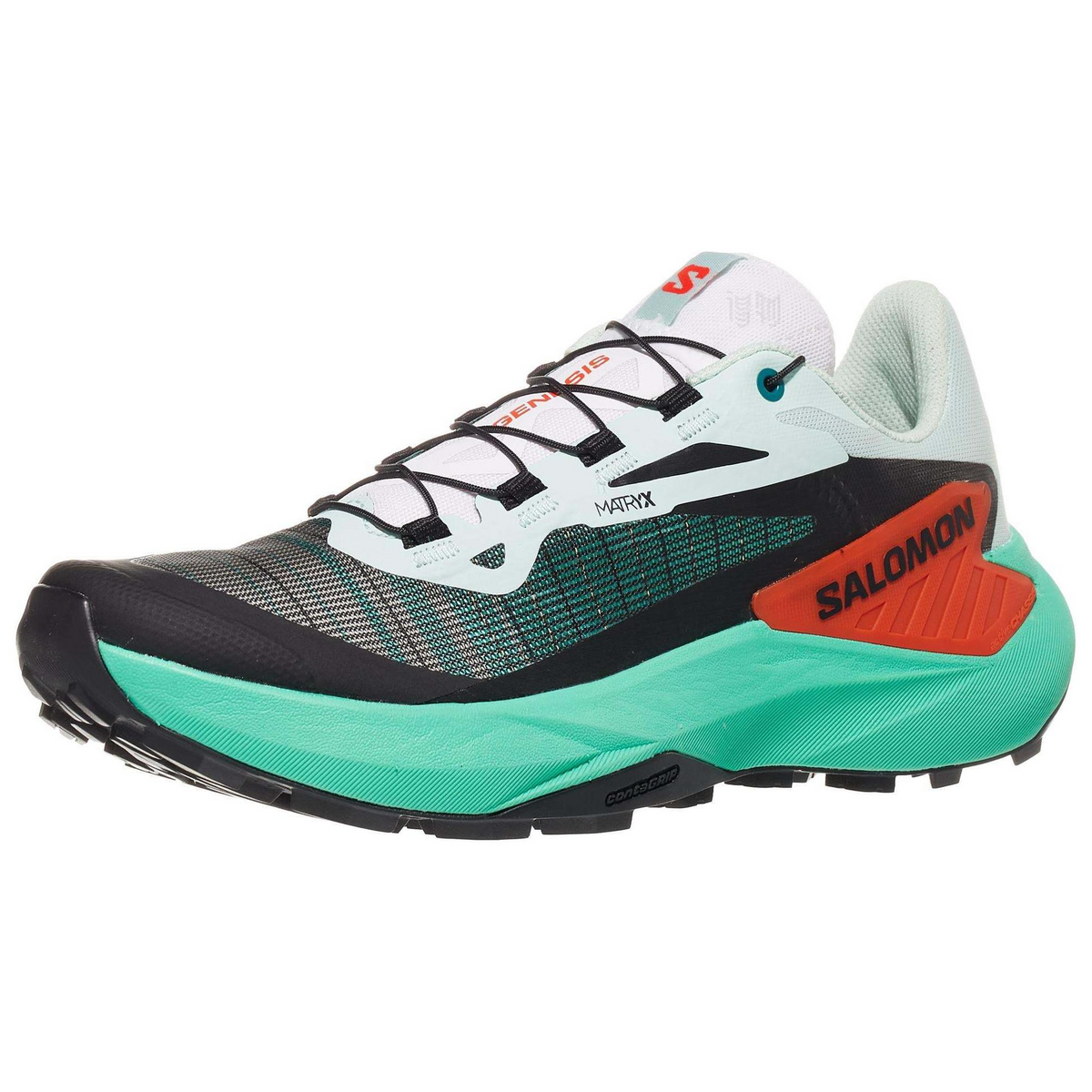 Salomon Genesis Black / White Sneakers with Mint Sole and Orange Accents