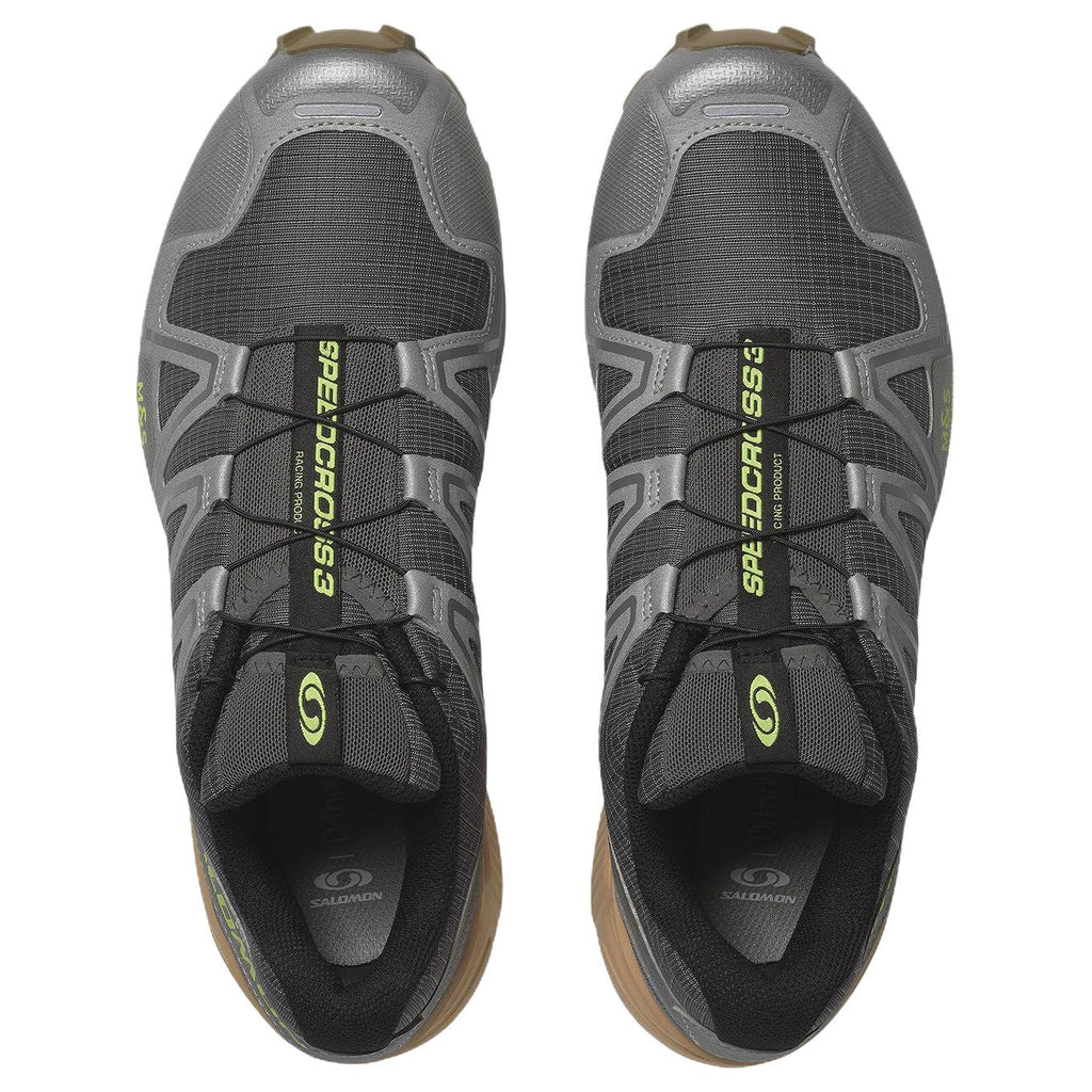 Salomon Speedcross 3 Gray Sneakers with Lime Accents and Beige Heel Sole