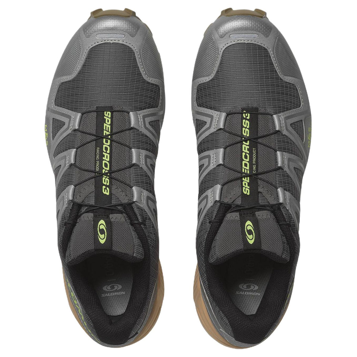 Salomon Speedcross 3 Gray Sneakers with Lime Accents and Beige Heel Sole