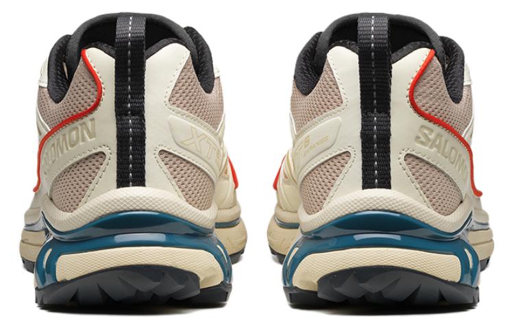 Salomon XT-6 Expanse Cream Sneakers with Red Trim and Teal Sole Accents