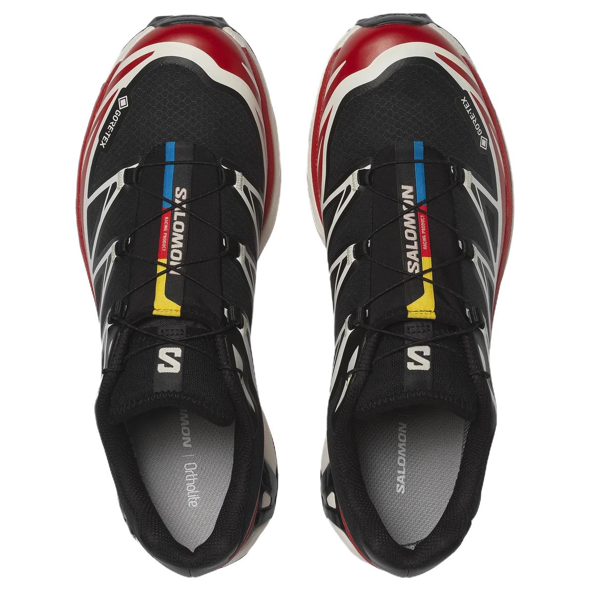 Salomon XT-6 GTX Black / Red Sneakers with White Graphics
