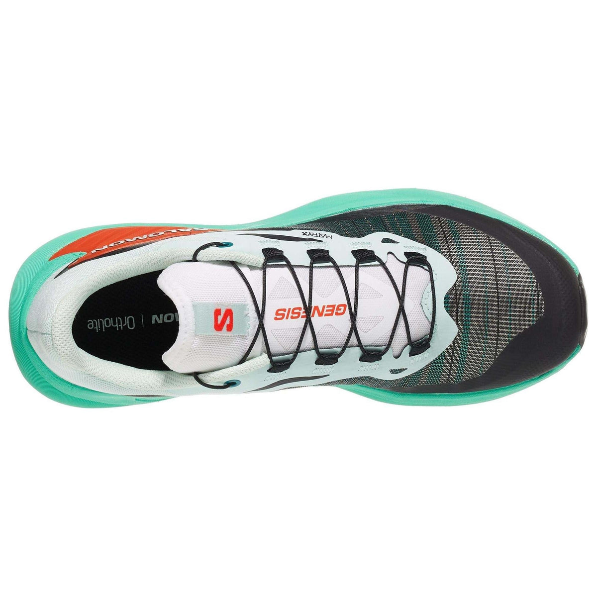 Salomon Genesis Black / White Sneakers with Mint Sole and Orange Accents