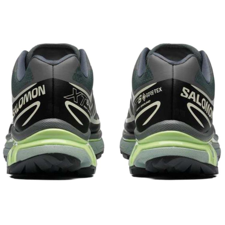 Salomon XT-6 GTX Charcoal / Black Sneakers with White Graphics and Lime Sole Accents