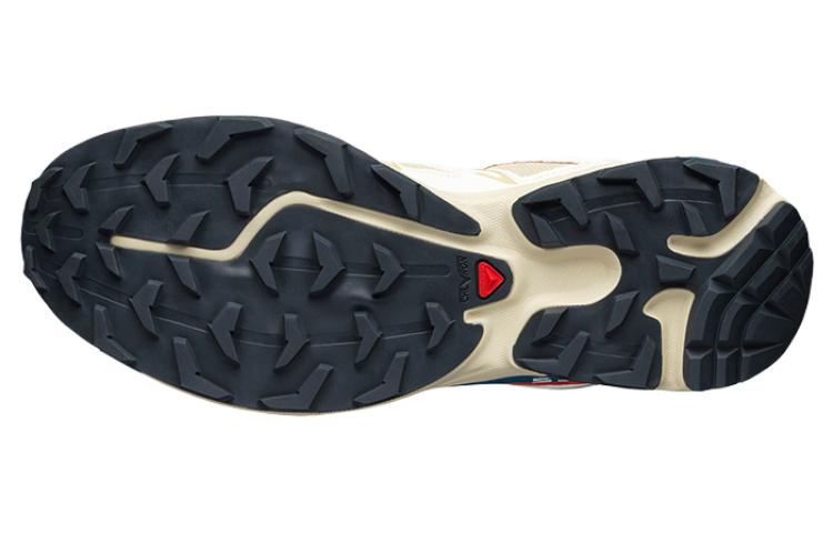 Salomon XT-6 Expanse Cream Sneakers with Red Trim and Teal Sole Accents