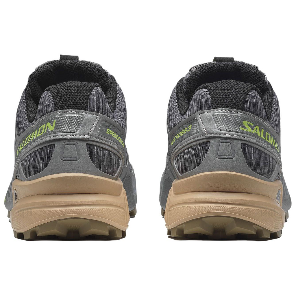 Salomon Speedcross 3 Gray Sneakers with Lime Accents and Beige Heel Sole