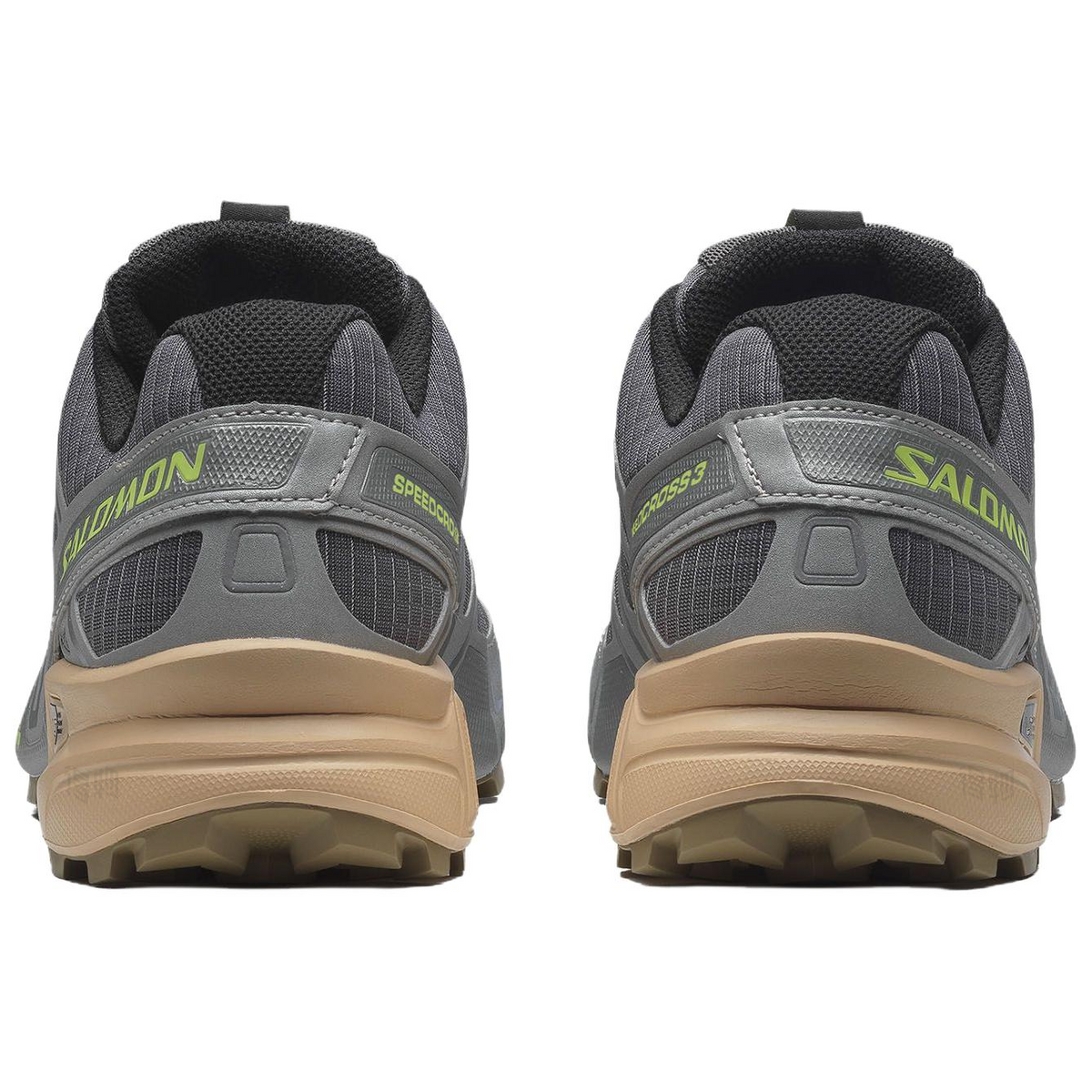 Salomon Speedcross 3 Gray Sneakers with Lime Accents and Beige Heel Sole