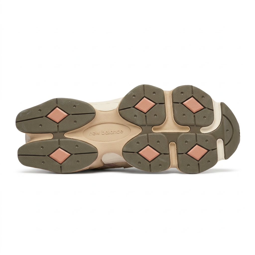 New Balance 9060 Beige Pink outsole on white background
