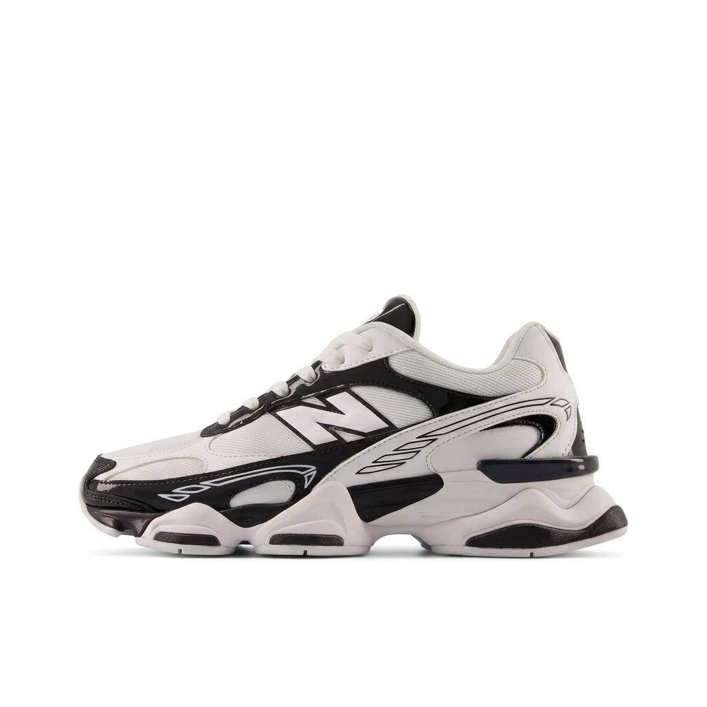 New Balance 9060 White and Black left-facing side view on white