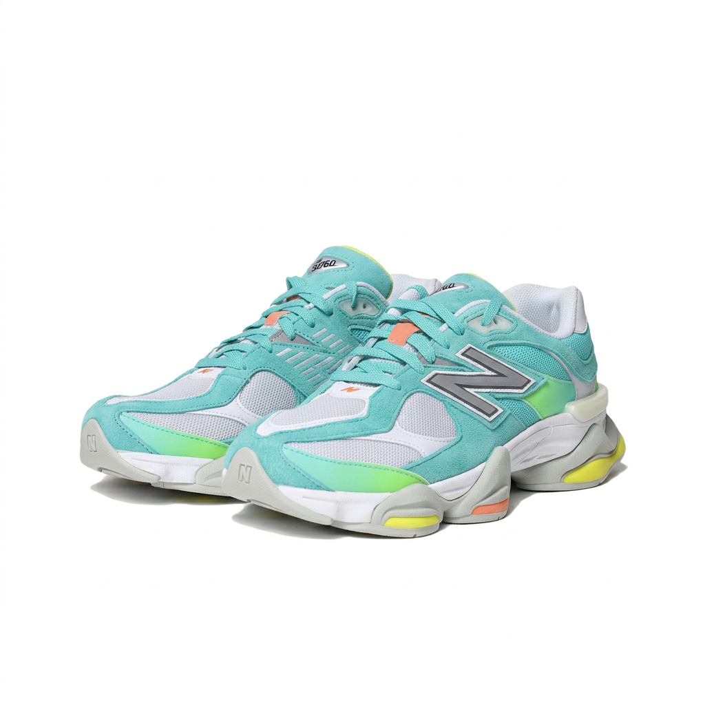 Mint and white sneakers front angled view on white background