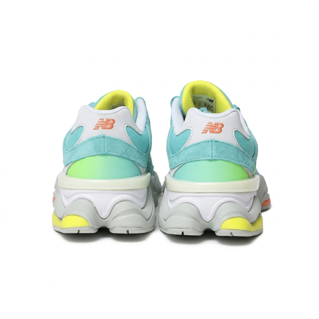 Mint and white sneakers rear view on white background
