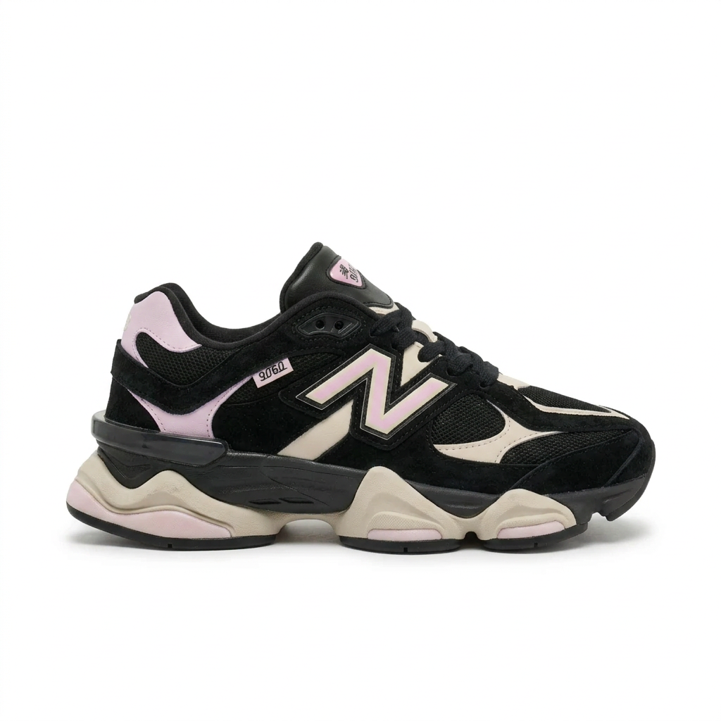 New Balance 9060 Black - Pink side view on white background