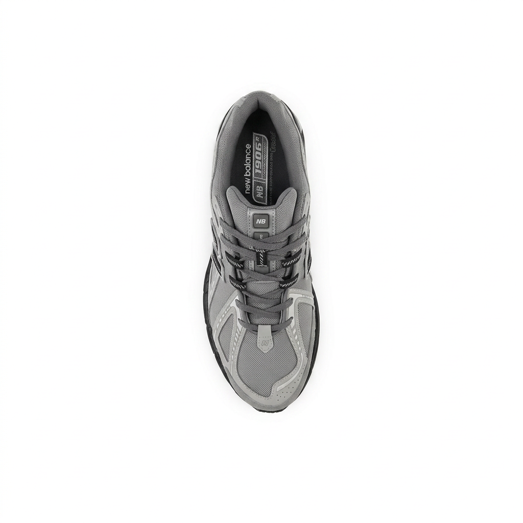 New Balance 1906R Grey - Black overhead view on white