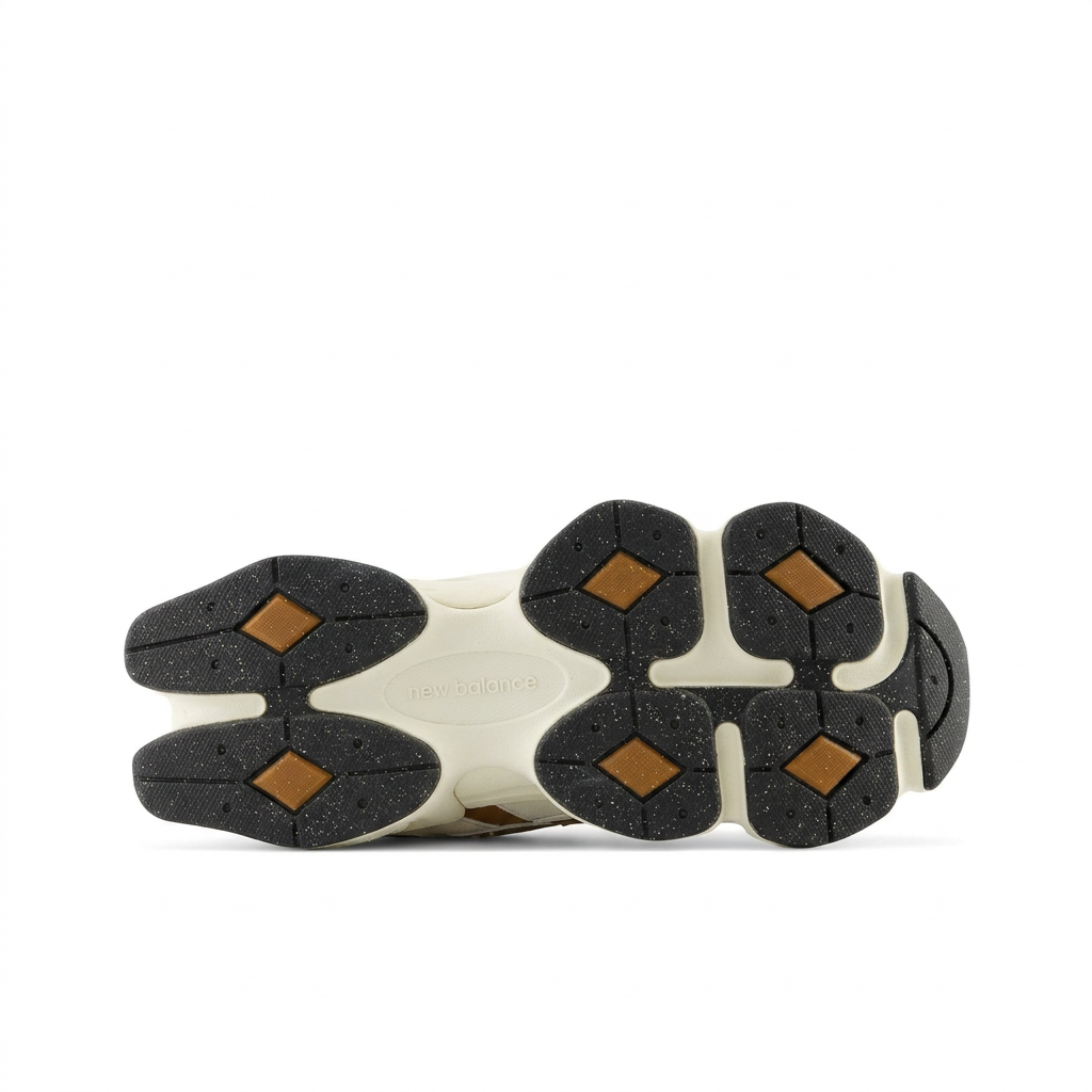 New Balance 9060 black and tan outsole on white