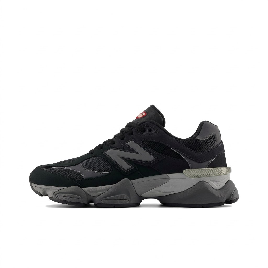 New Balance 9060 Black - Grey left-facing side view on white background