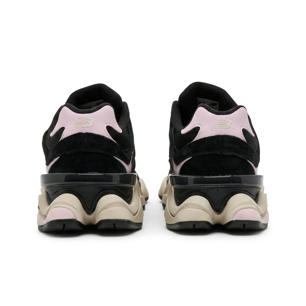 New Balance 9060 Black - Pink rear view on white background