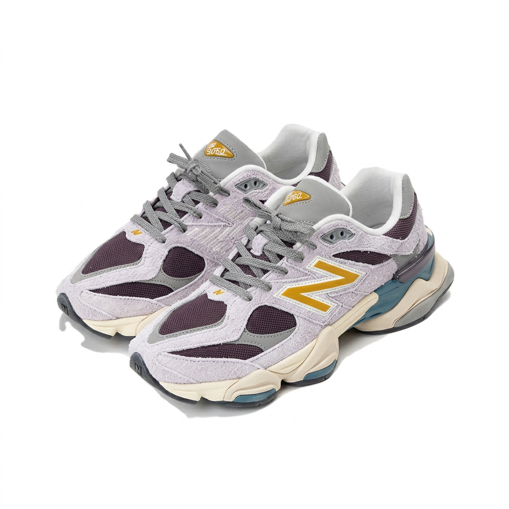 New Balance 9060 Light Grey Purple pair front view on white background