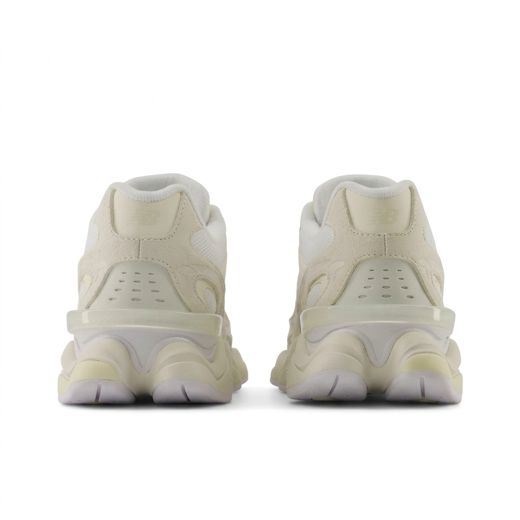 New Balance 9060 Cream pair rear view on white