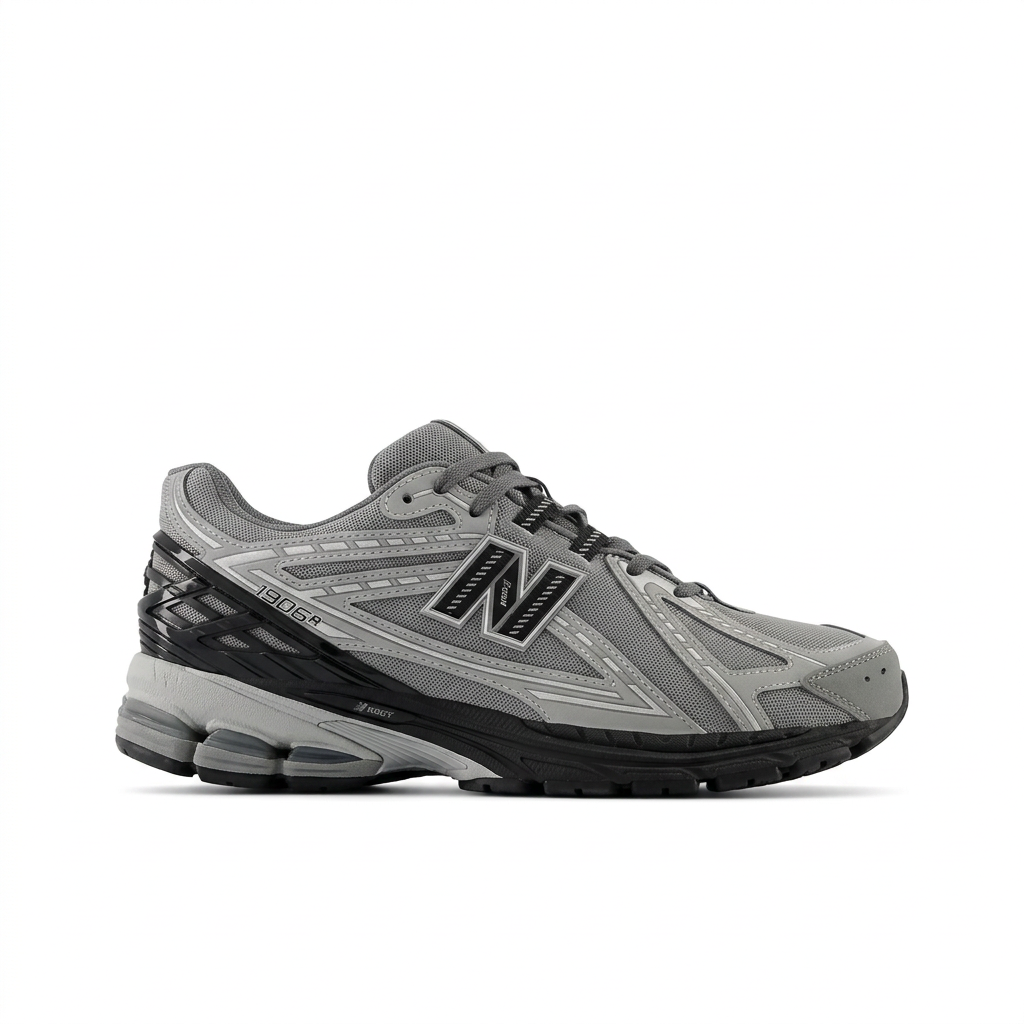 New Balance 1906R Grey - Black side view on white