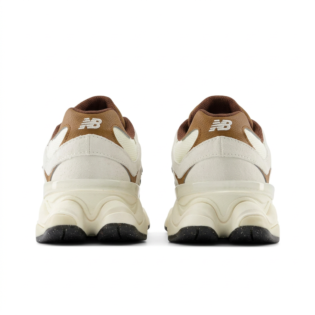 New Balance 9060 cream and brown rear view on white