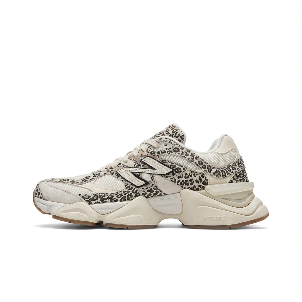 New Balance 9060 Cream Leopard Print opposite side view on white background