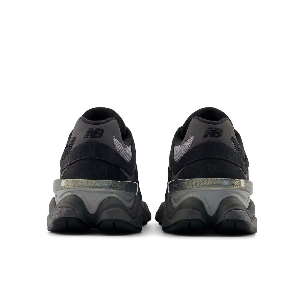 New Balance 9060 Black - Grey pair rear view on white background