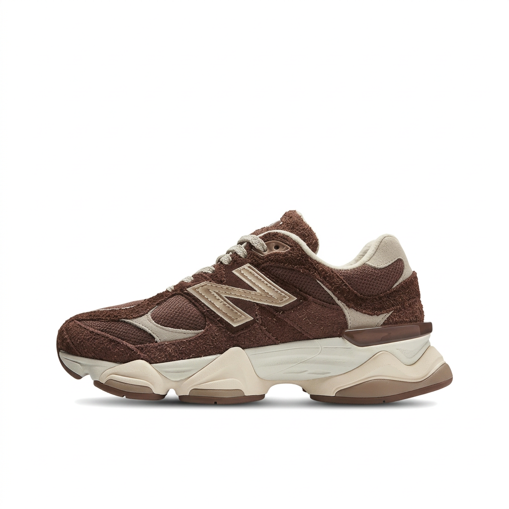 New Balance 9060 Brown Cream opposite side view on white background