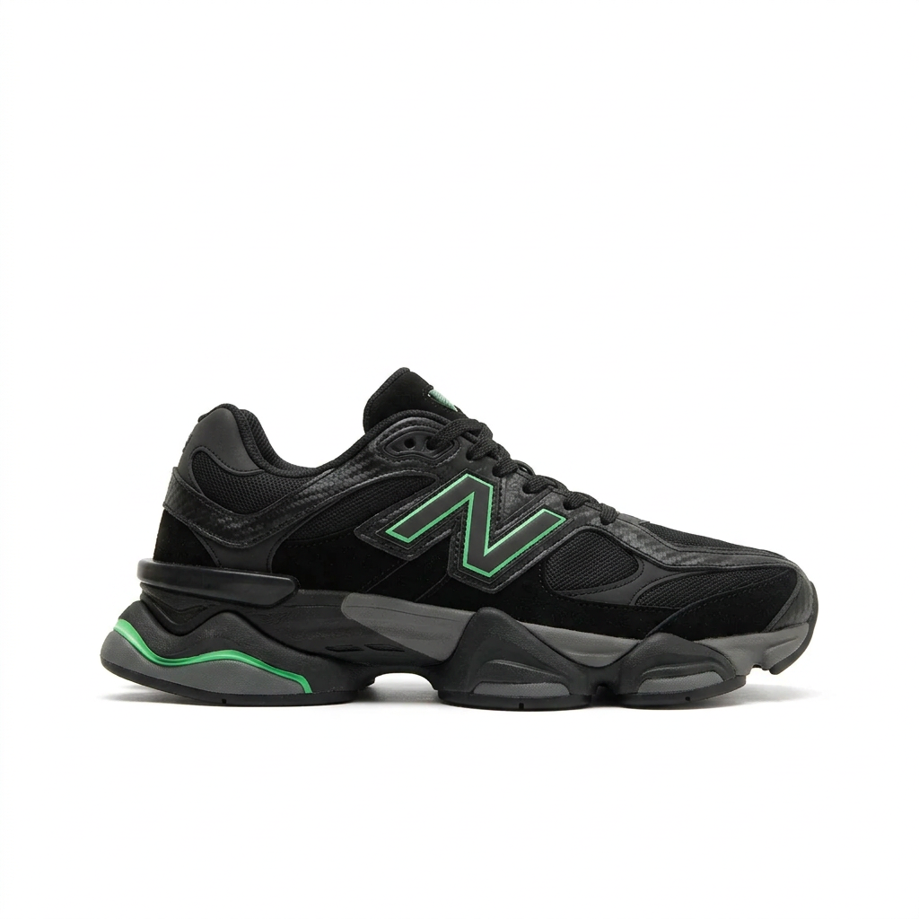 New Balance 9060 Black Green side view on white background