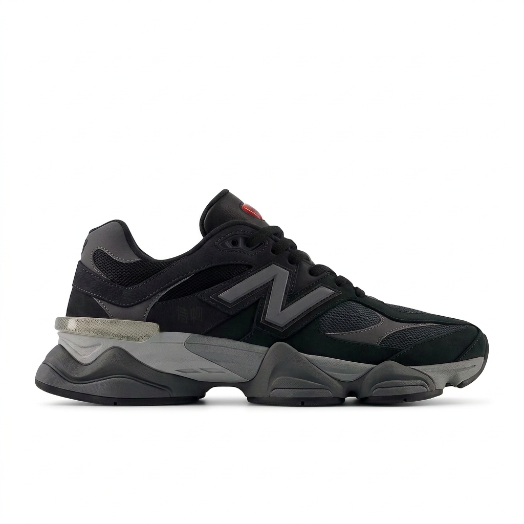 New Balance 9060 Black - Grey right-facing side view on white background
