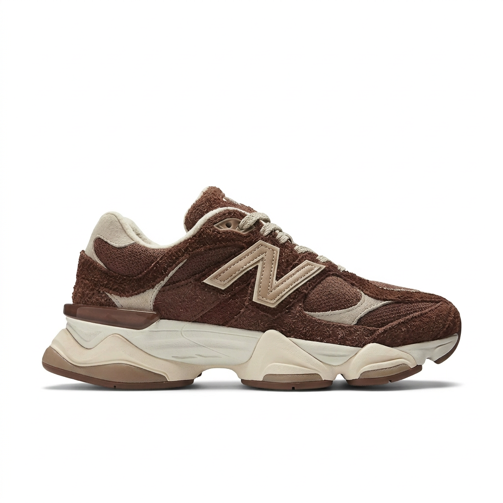 New Balance 9060 Brown Cream side view on white background