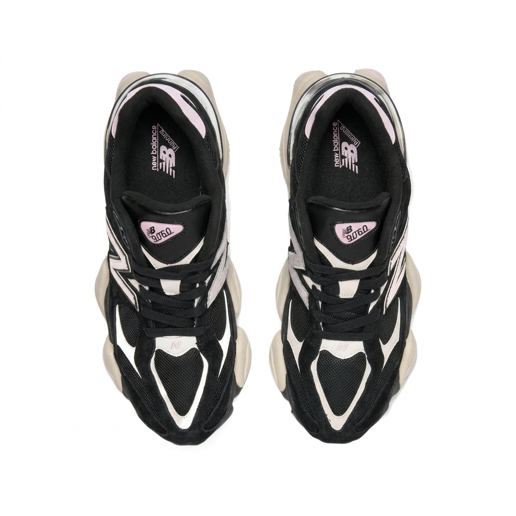 New Balance 9060 Black - Pink top view on white background